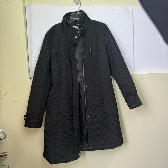 Cole Haan Quilted Coat Jacket Pockets Zipper Lined Belted Straight Minimalist M - Picture 11 of 15